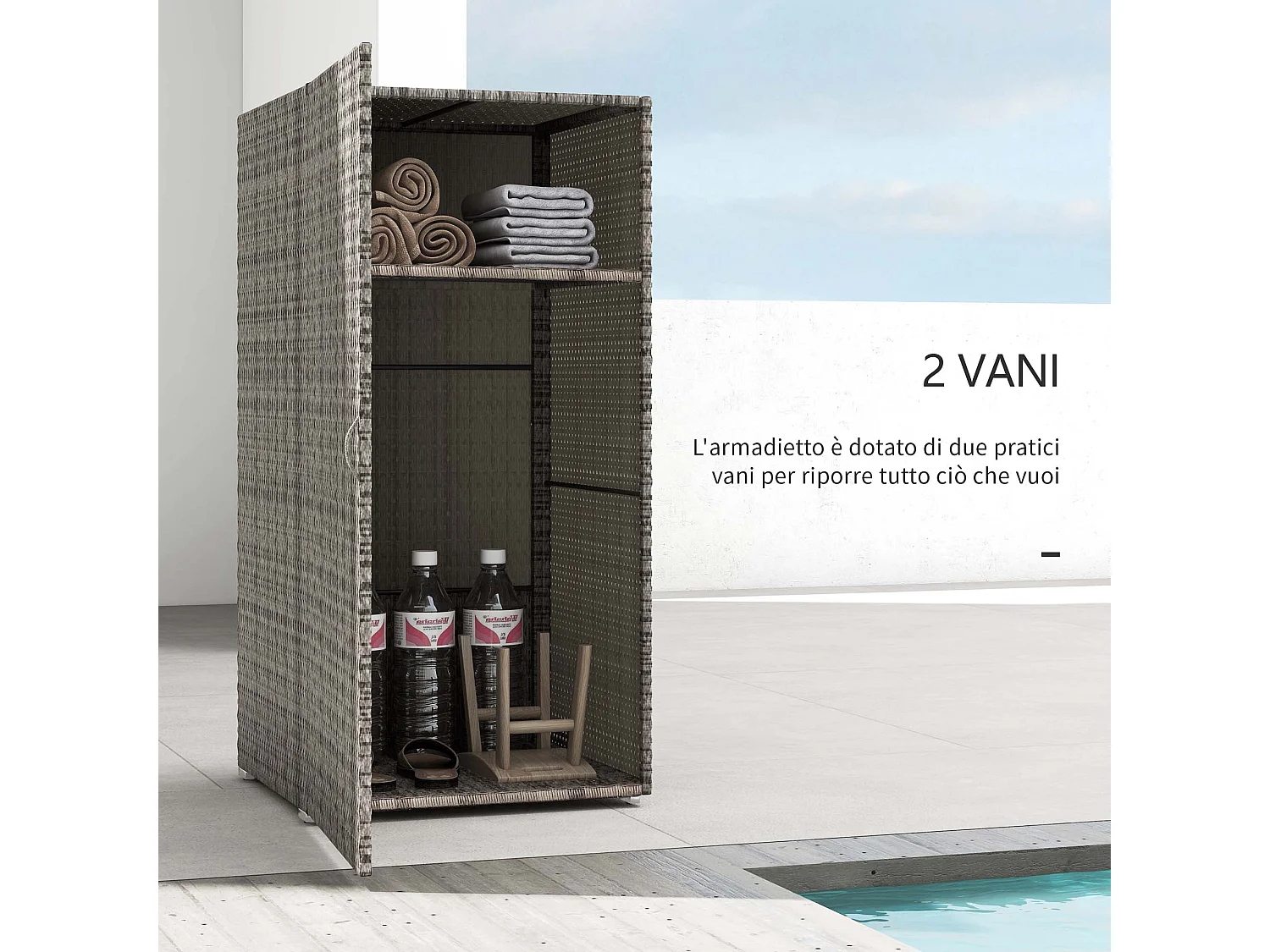 Armadio da esterno in rattan pe e acciaio 60x63x120cm grigio