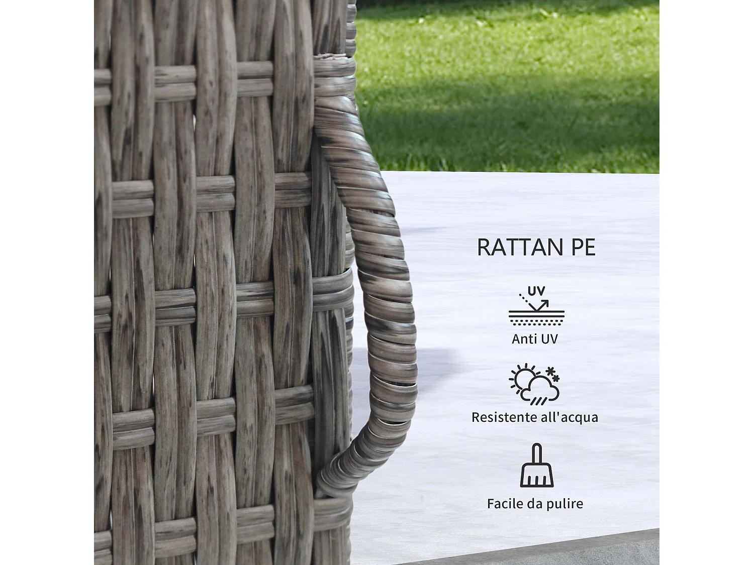 Armadio da esterno in rattan pe e acciaio 60x63x120cm grigio