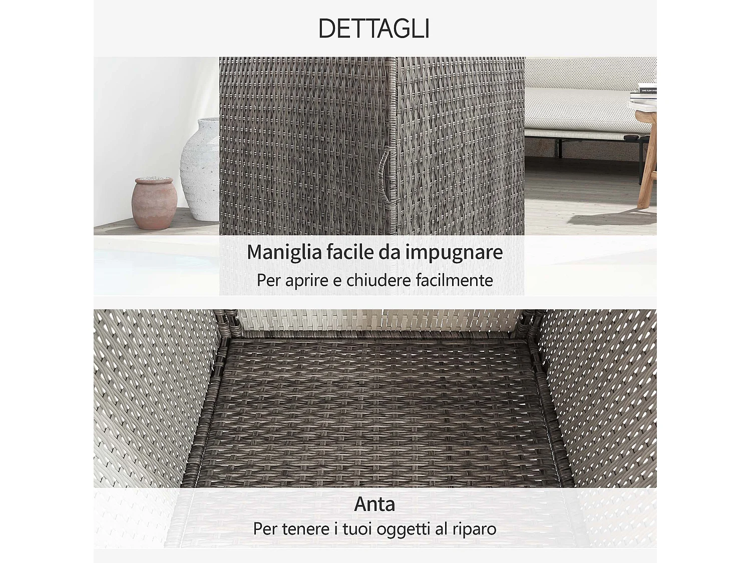 Armadio da esterno in rattan pe e acciaio 60x63x120cm grigio