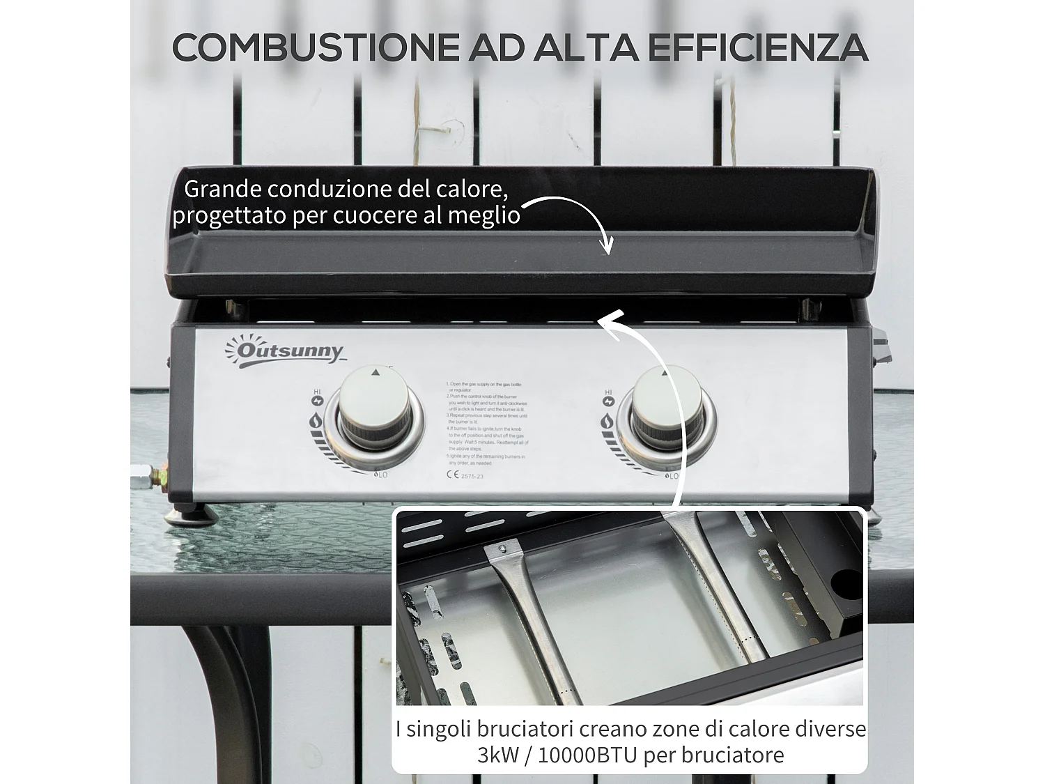 Barbecue a gas da tavolo con 2 bruciatori e potenza 6kw