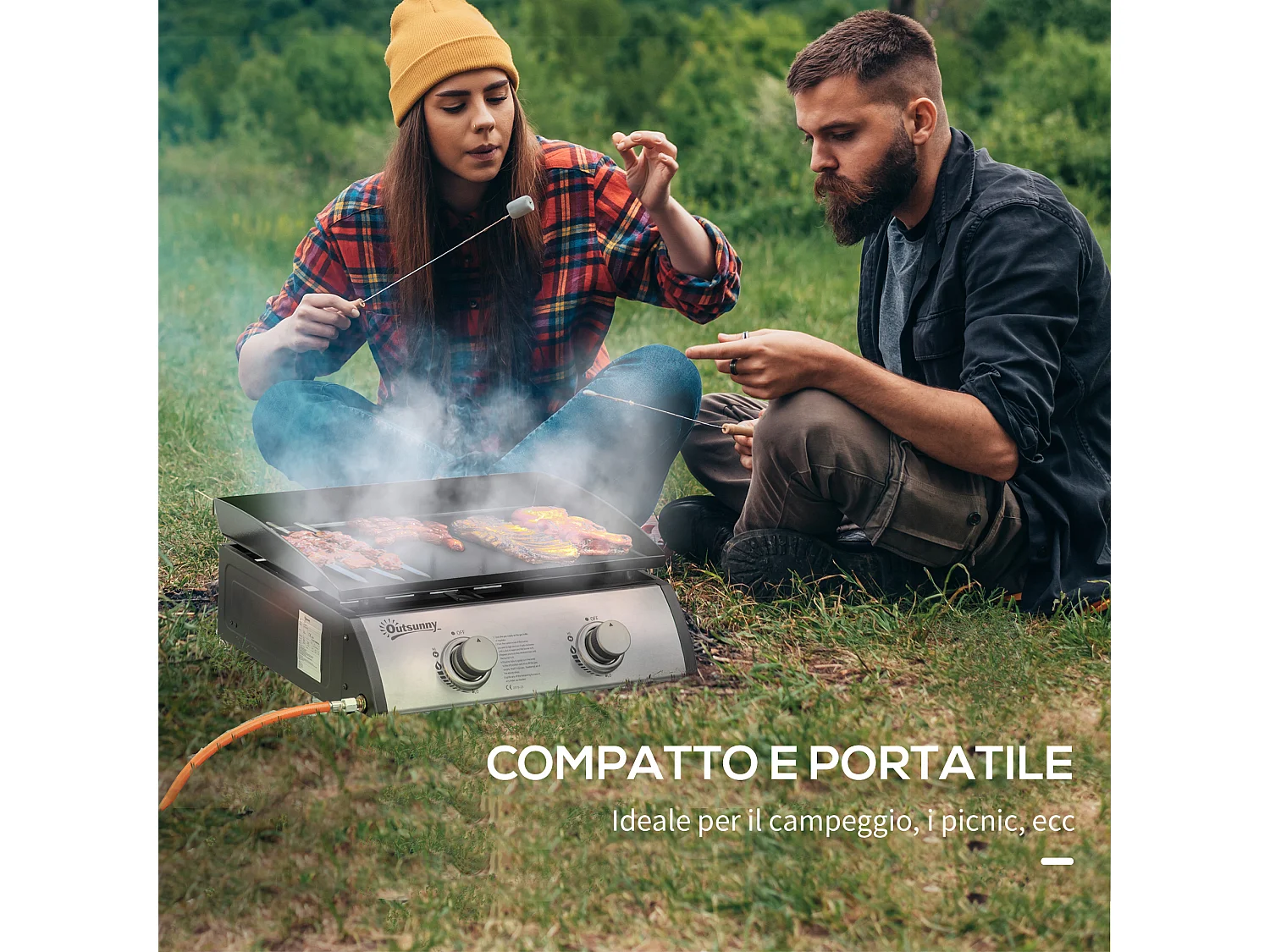 Barbecue a gas da tavolo con 2 bruciatori e potenza 6kw