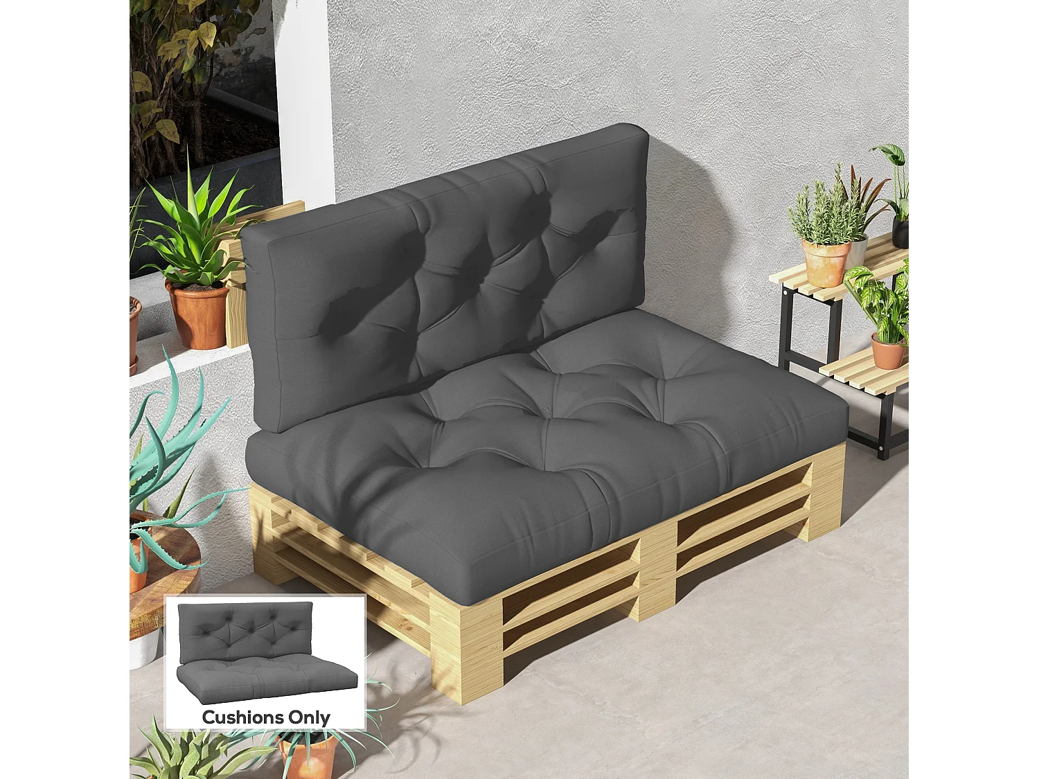 Cuscini da giardino in poliestere per divani e pallet grigio