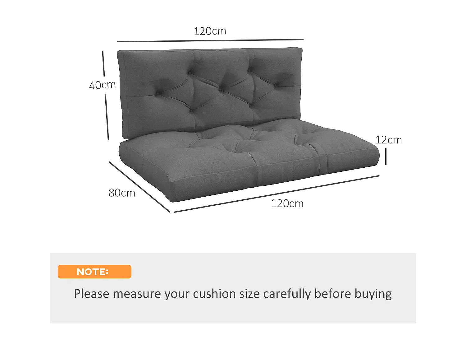 Cuscini da giardino in poliestere per divani e pallet grigio