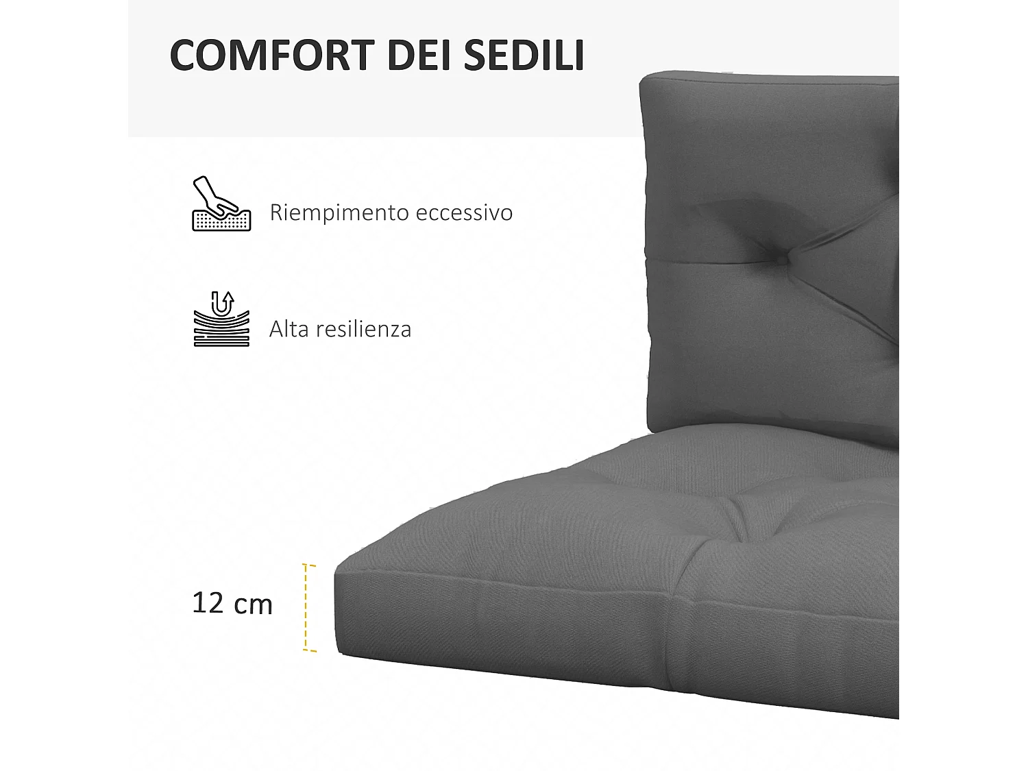 Cuscini da giardino in poliestere per divani e pallet grigio