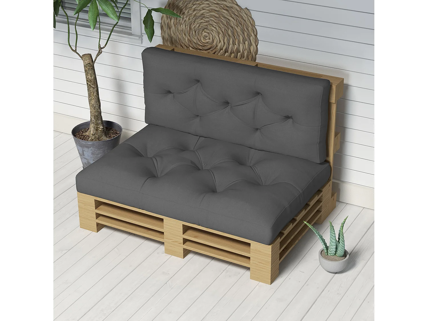 Cuscini da giardino in poliestere per divani e pallet grigio