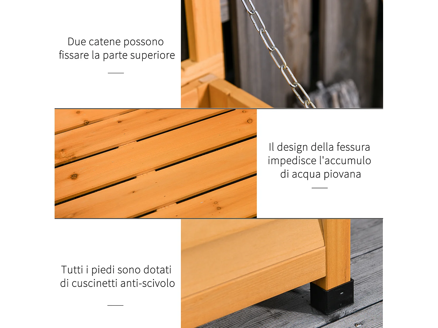 Baule da esterno con base rialzata in legno giallo scuro