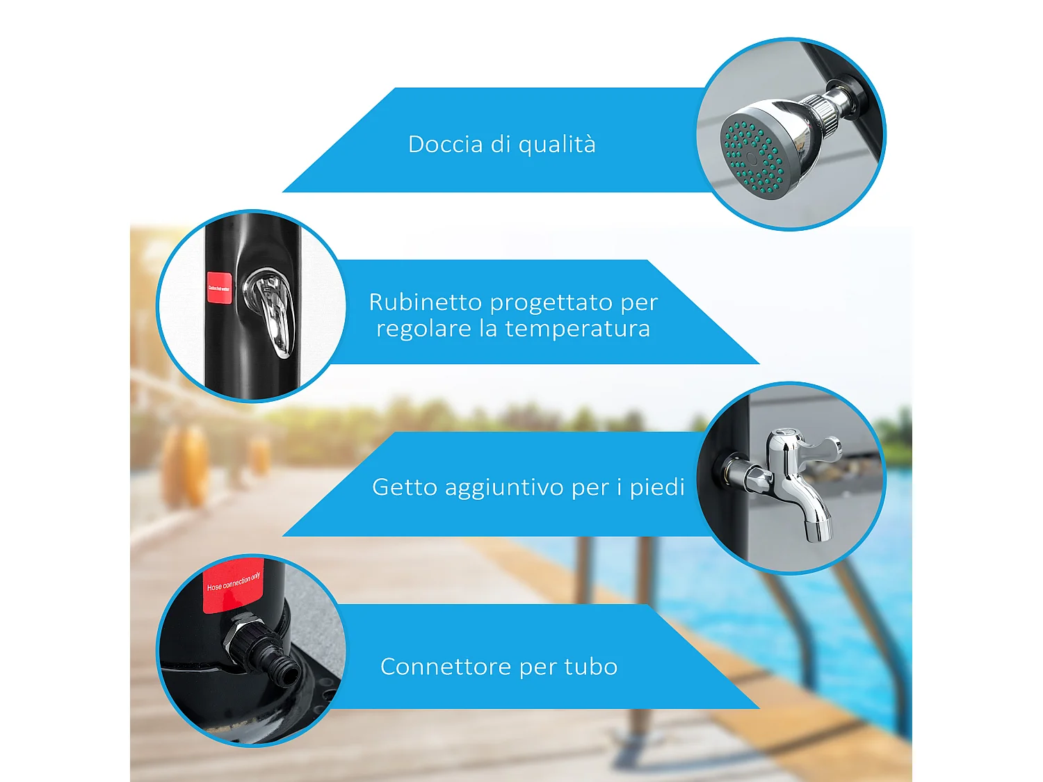 Doccia solare riscaldata 60° con serbatoio 20l e miscelatore