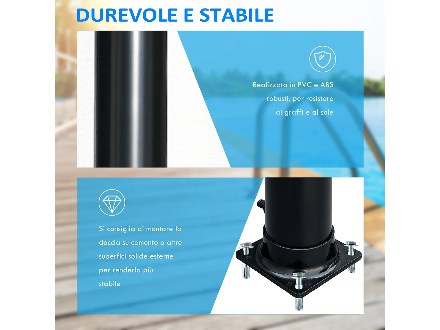 Doccia solare riscaldata 60° con serbatoio 20l e miscelatore