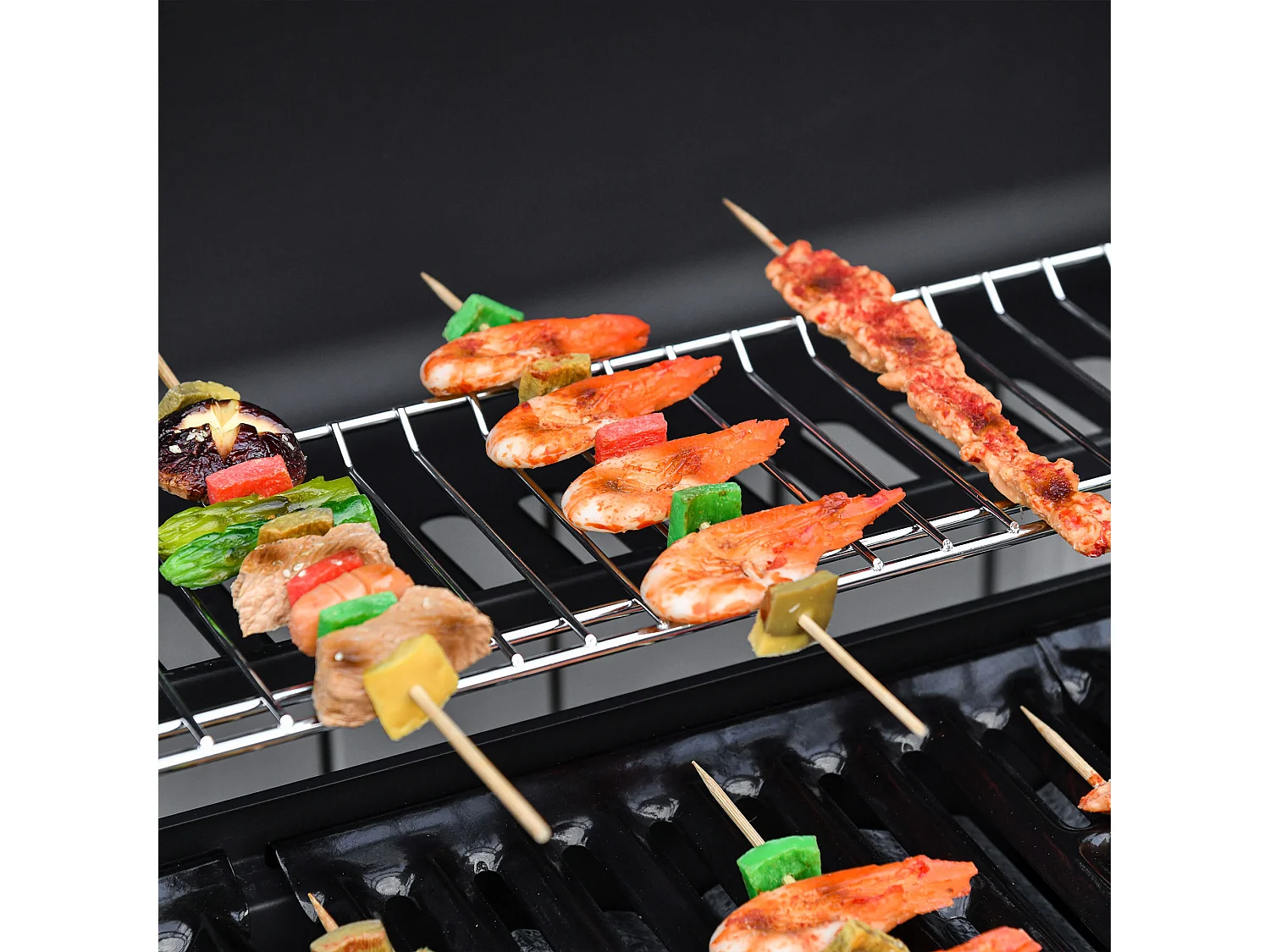 Barbecue a gas con coperchio e fornello laterale a 2 ruote