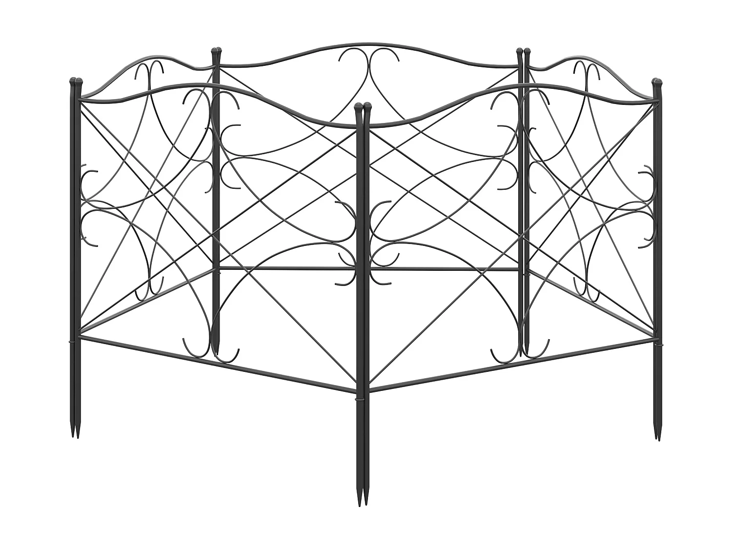 Recinzione esterna in metallo a 5 pannelli con paletti 305x62 cm nera