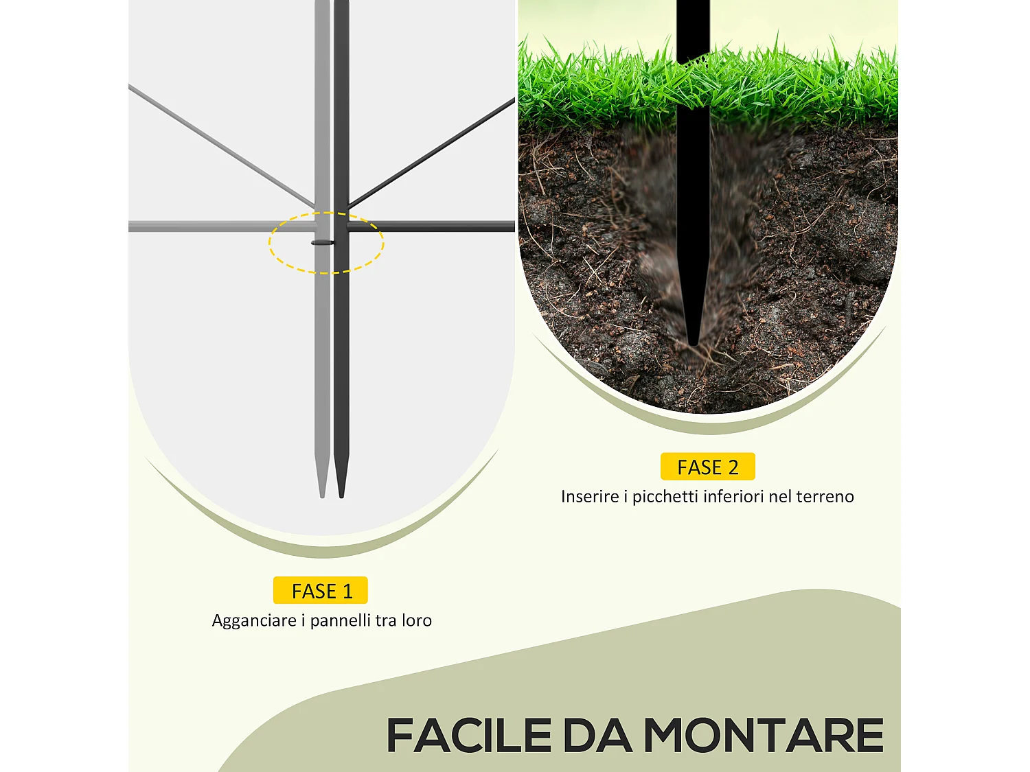 Recinzione esterna in metallo a 5 pannelli con paletti 305x62 cm nera