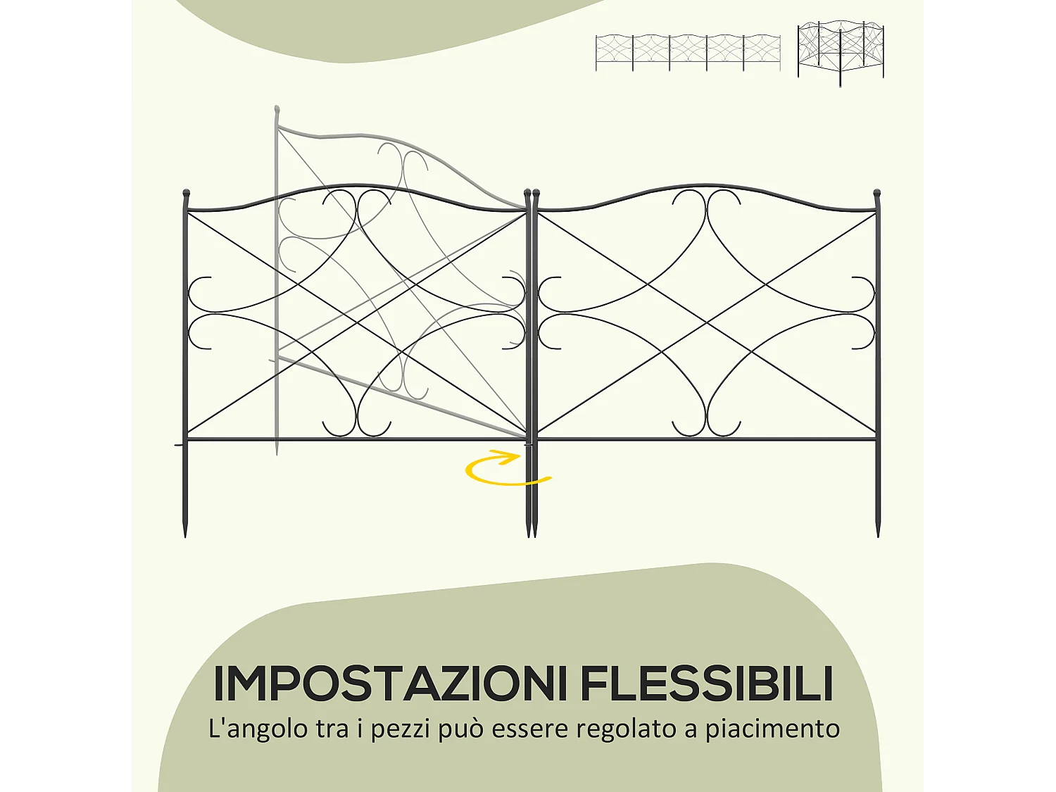 Recinzione esterna in metallo a 5 pannelli con paletti 305x62 cm nera