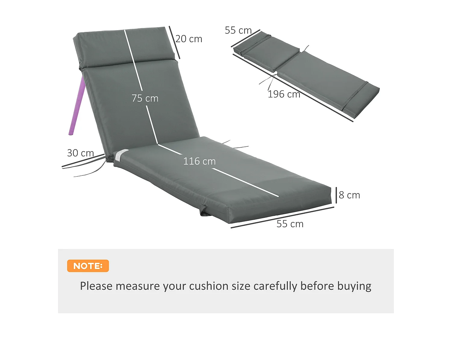 Set 2 cuscini per sdraio da esterno imbottiti in cotone grigio scuro