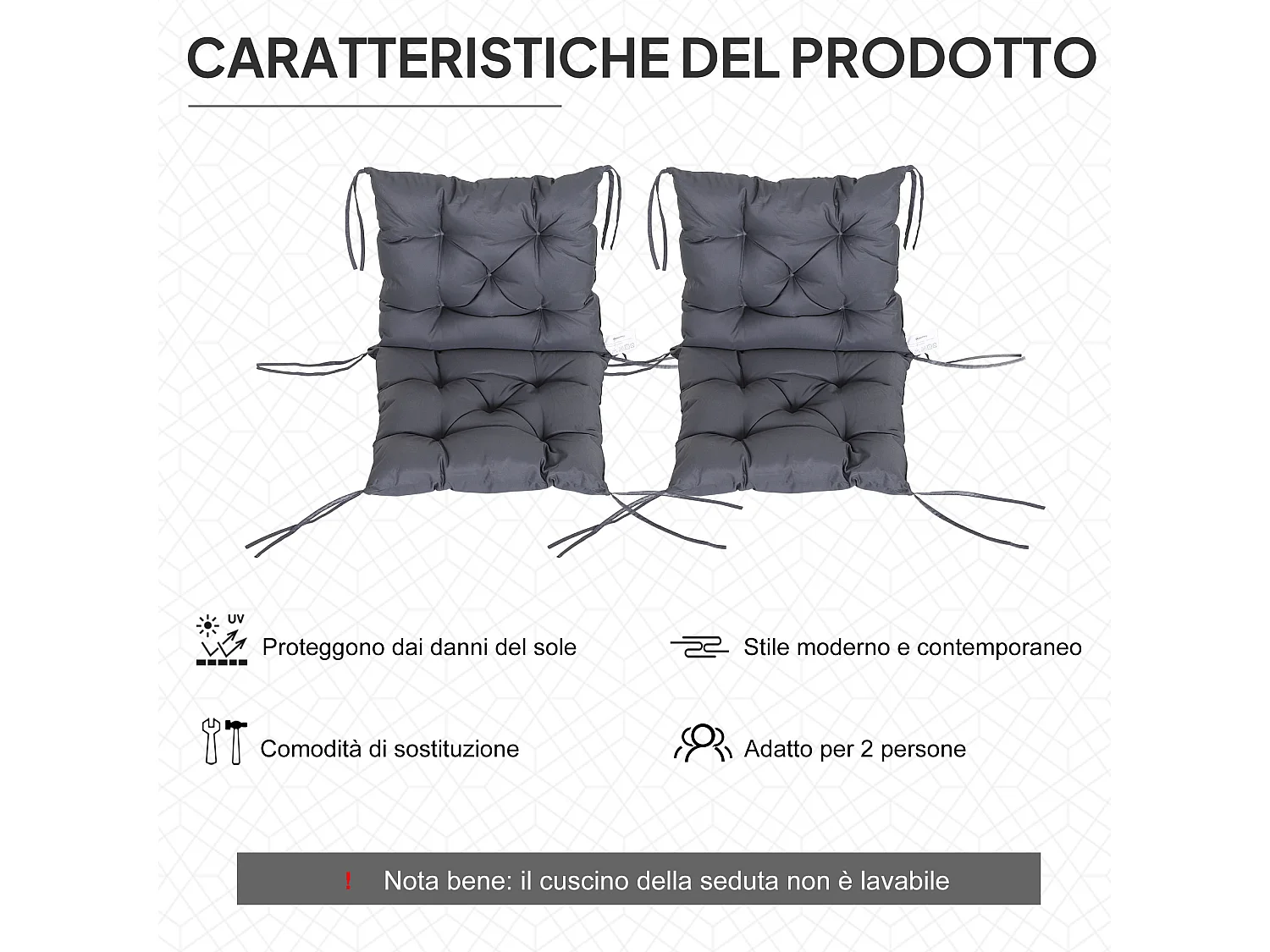 Set 2 cuscini per sedie da esterno in poliestere e cotone grigio