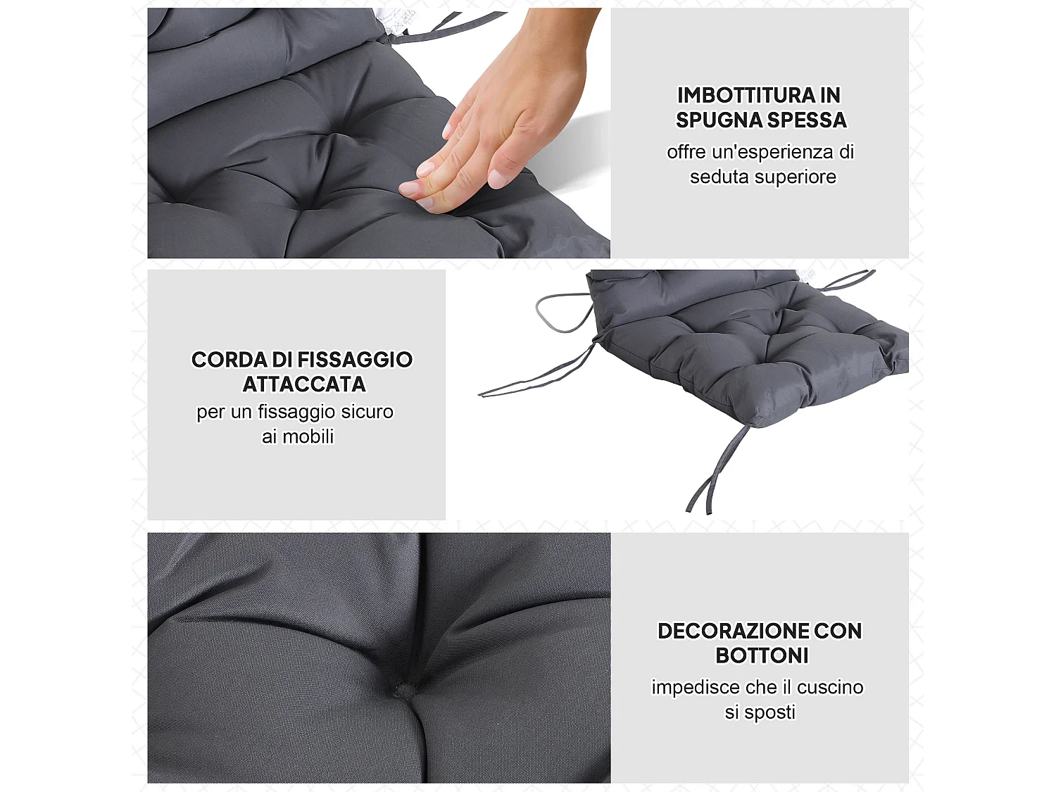 Set 2 cuscini per sedie da esterno in poliestere e cotone grigio