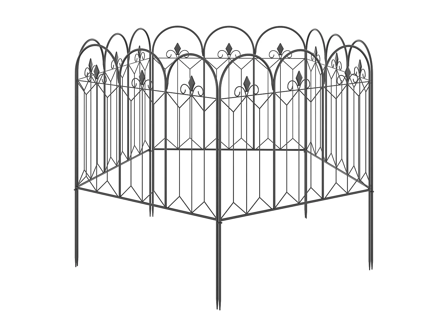 Recinzione esterna in metallo a 5 pannelli con paletti 305x79.5cm nera