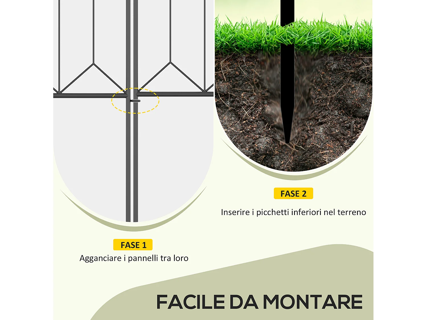Recinzione esterna in metallo a 5 pannelli con paletti 305x79.5cm nera