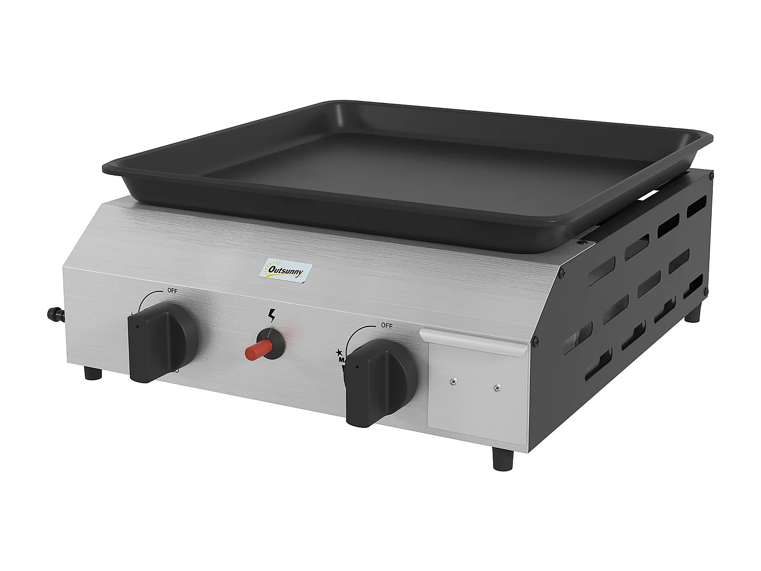 Piastra barbecue a gas antiaderente con 2 bruciatori, argento