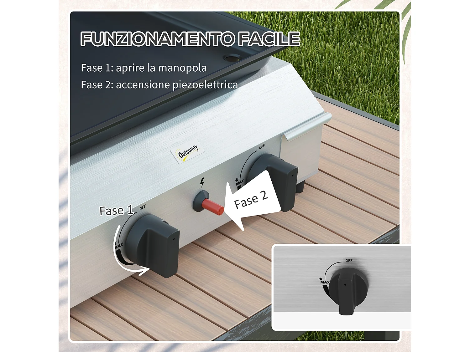 Piastra barbecue a gas antiaderente con 2 bruciatori, argento