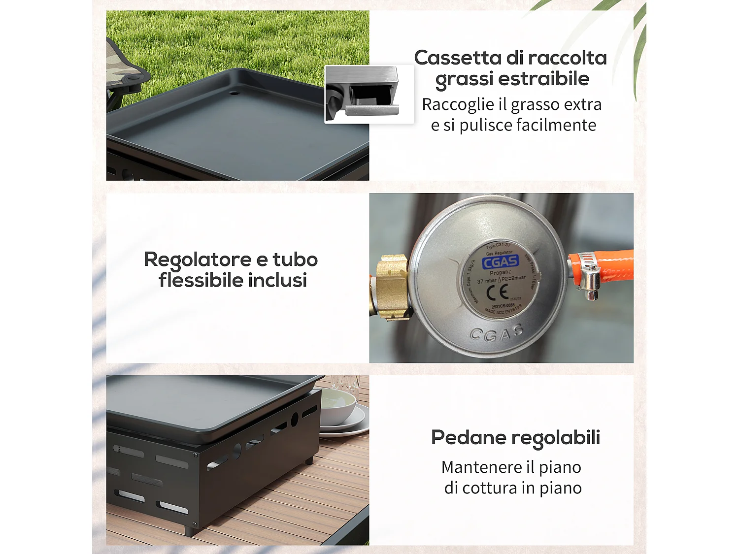 Piastra barbecue a gas antiaderente con 2 bruciatori, argento