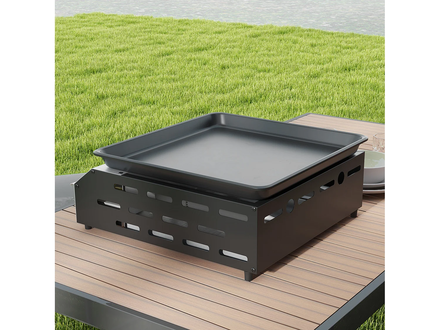 Piastra barbecue a gas antiaderente con 2 bruciatori, argento