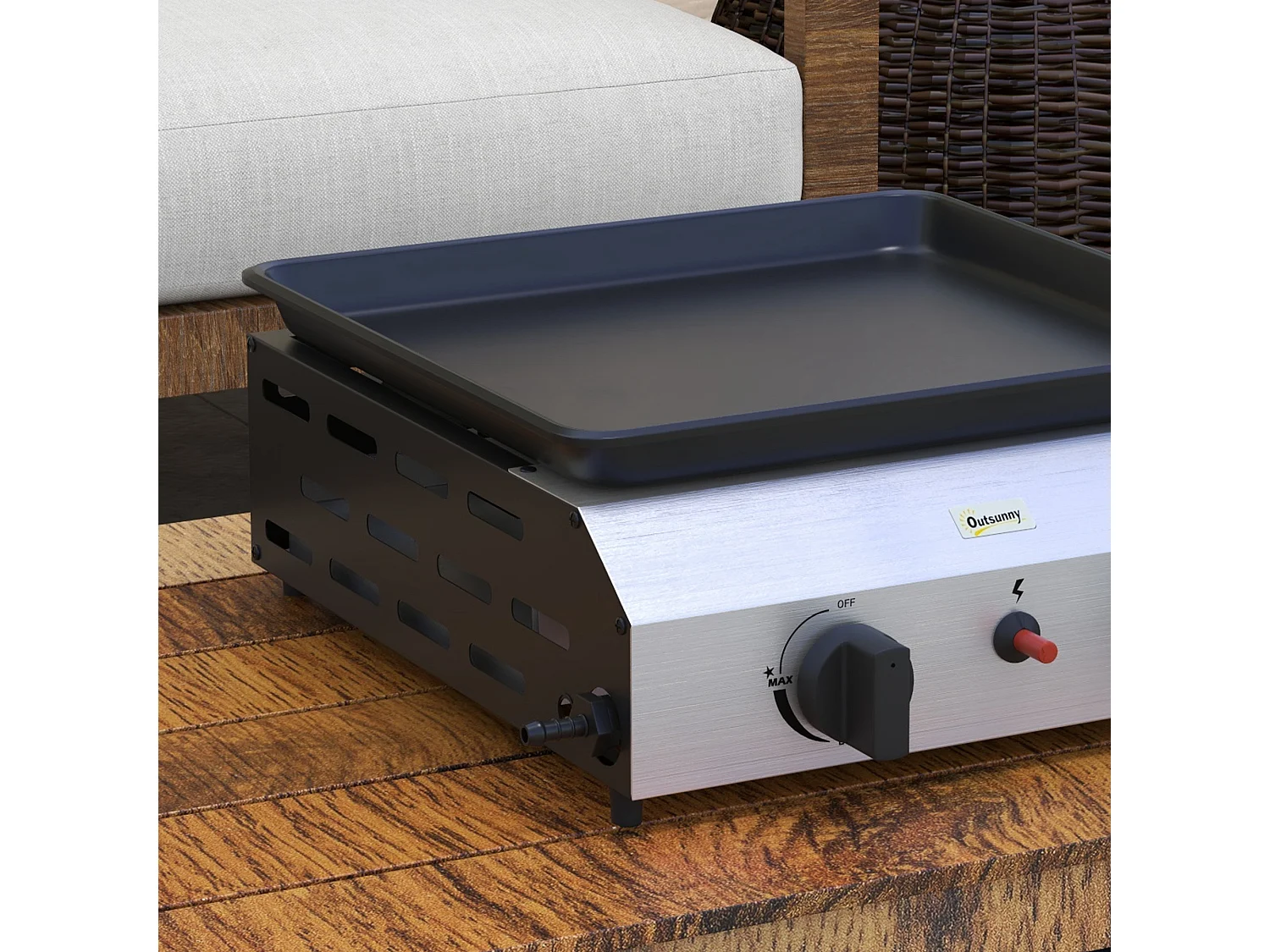 Piastra barbecue a gas antiaderente con 2 bruciatori, argento