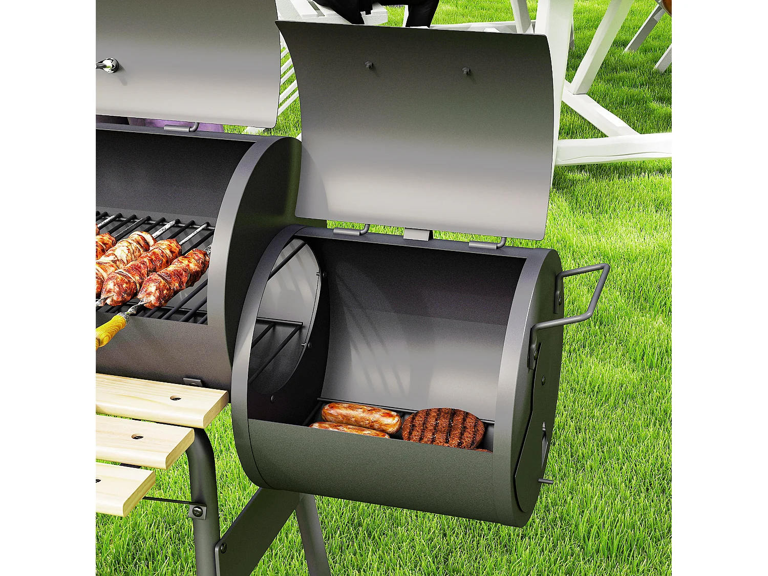 Barbecue a carbone con affumicatore 124x53x104cm nero