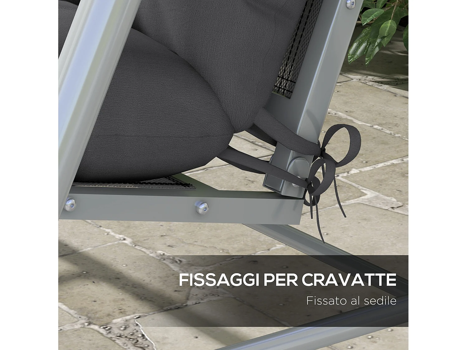 Set 4 cuscini da giardino imbottiti per schienale e seduta grigio