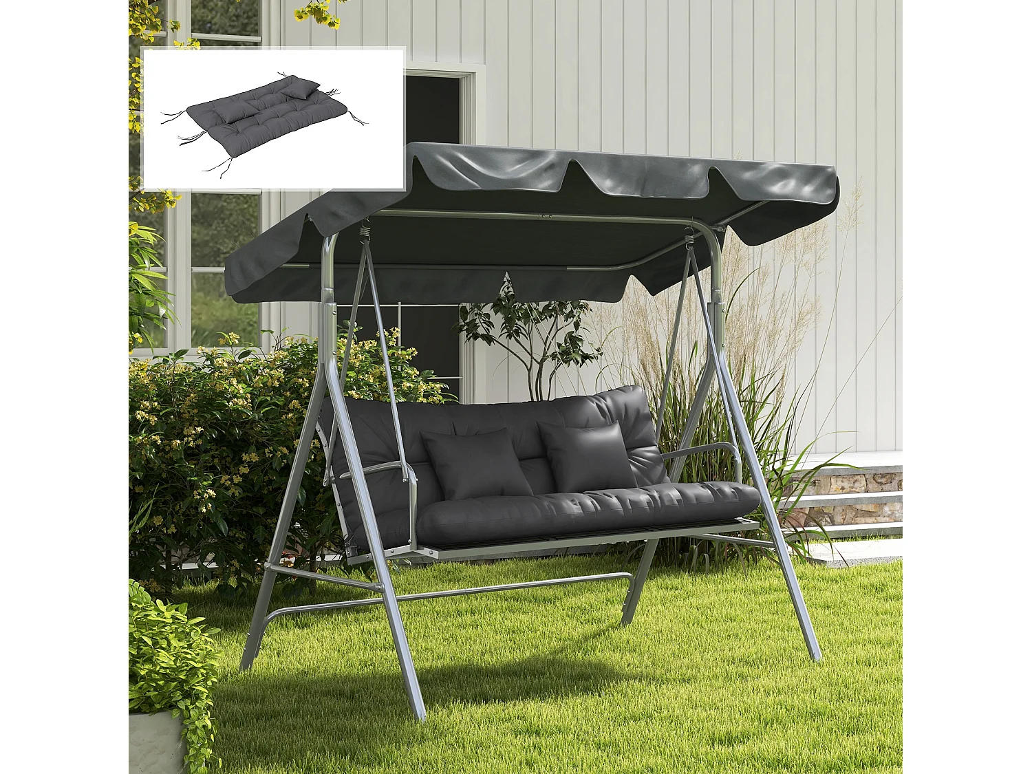 Set 4 cuscini da giardino imbottiti per schienale e seduta grigio