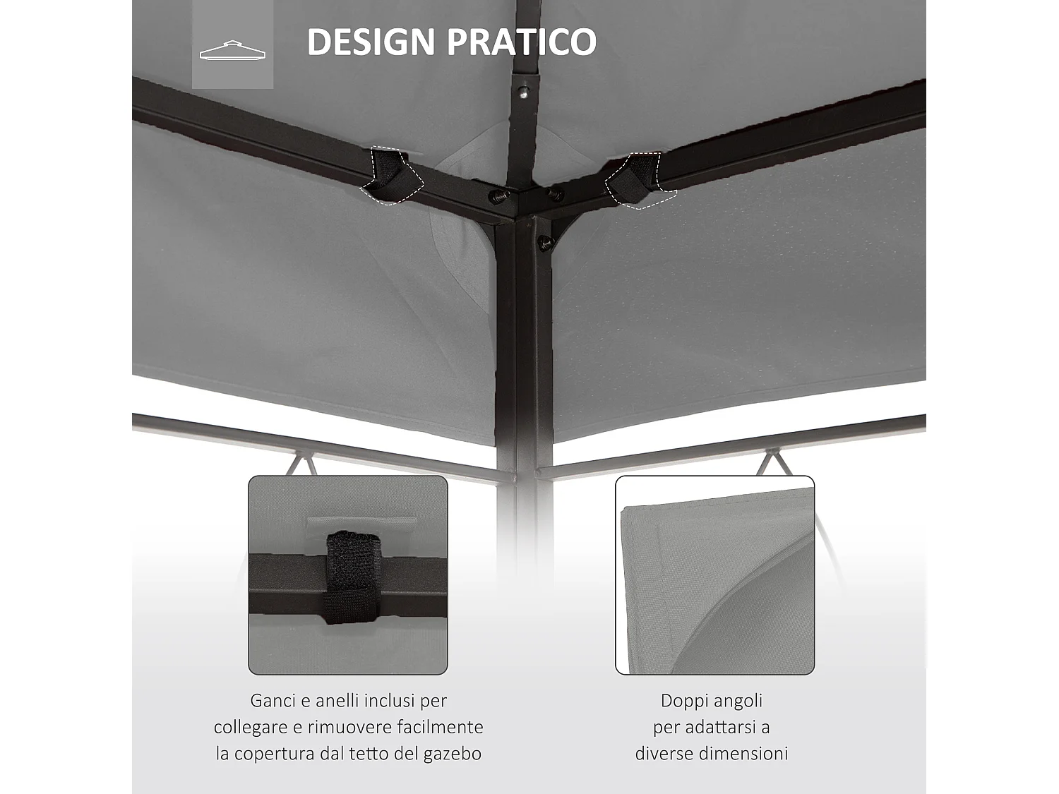 Copertura per gazebo 4x3 m a 2 livelli anti uv in poliestere grigio