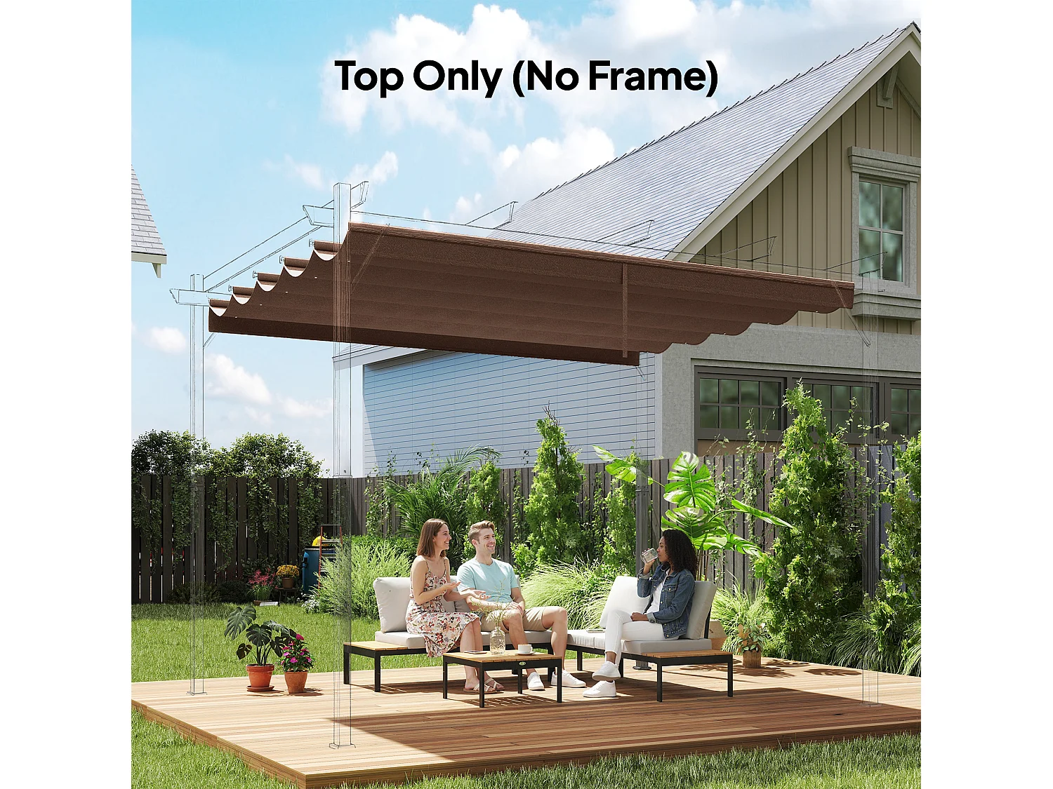 Tetto di ricambio per gazebo pergola 3x3 m poliestere bianco caffè