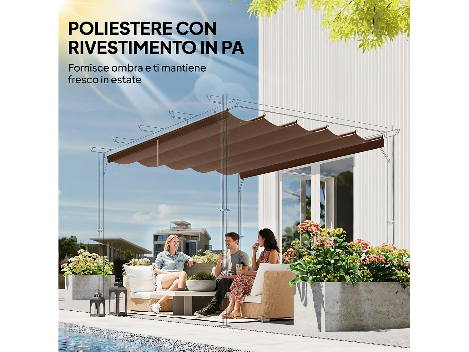 Tetto di ricambio per gazebo pergola 3x3 m poliestere bianco caffè