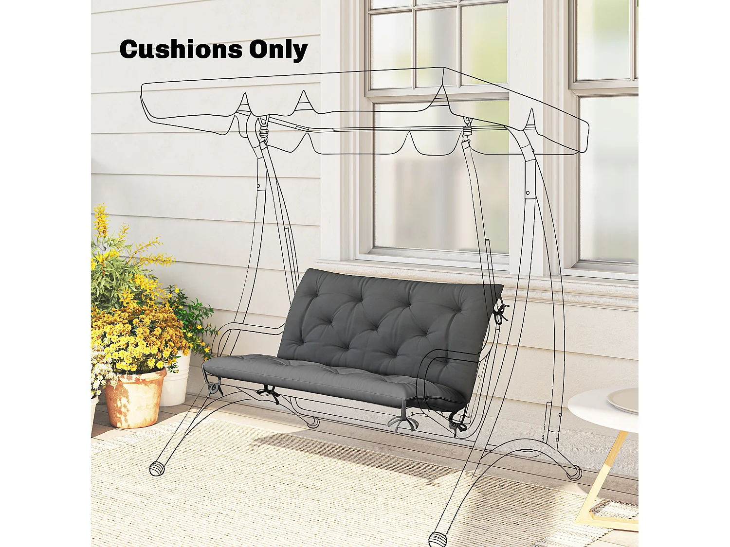 Cuscino da giardino capitonné grigio scuro per 2 persone con 6 lacci