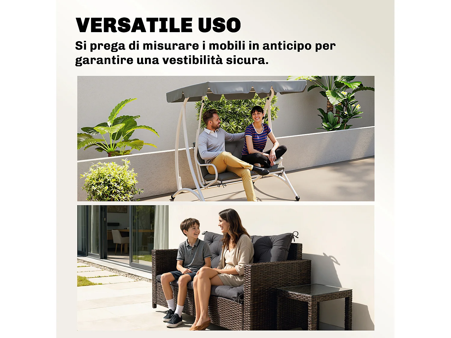 Cuscino da giardino capitonné grigio scuro per 2 persone con 6 lacci