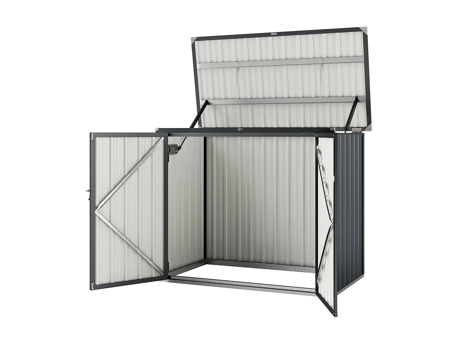 Casetta copri bidoni con tetto apribile in acciaio zincato grigio
