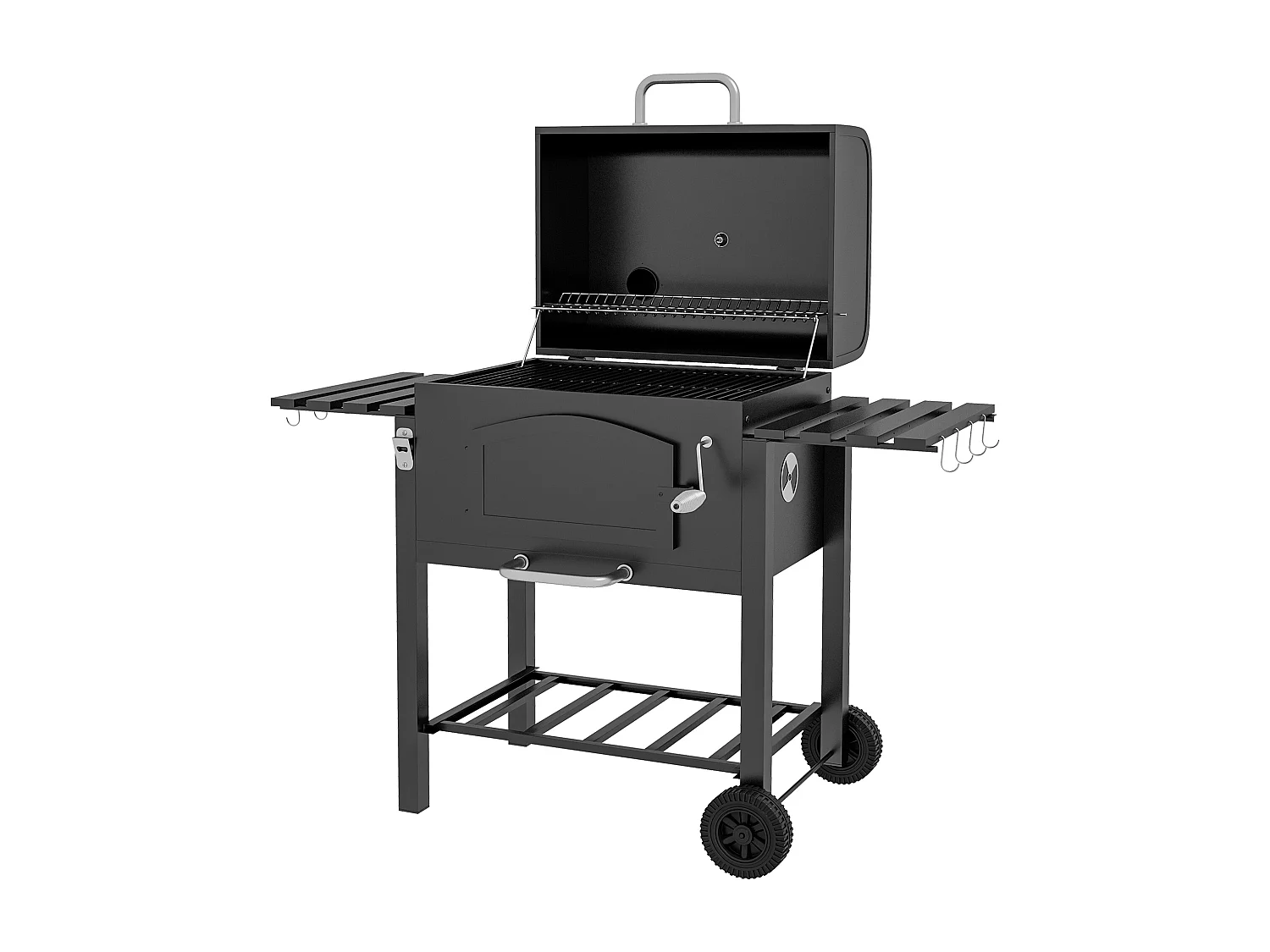 Barbecue da giardino a 2 ruote in metallo e ghisa 124x66x112 cm nero