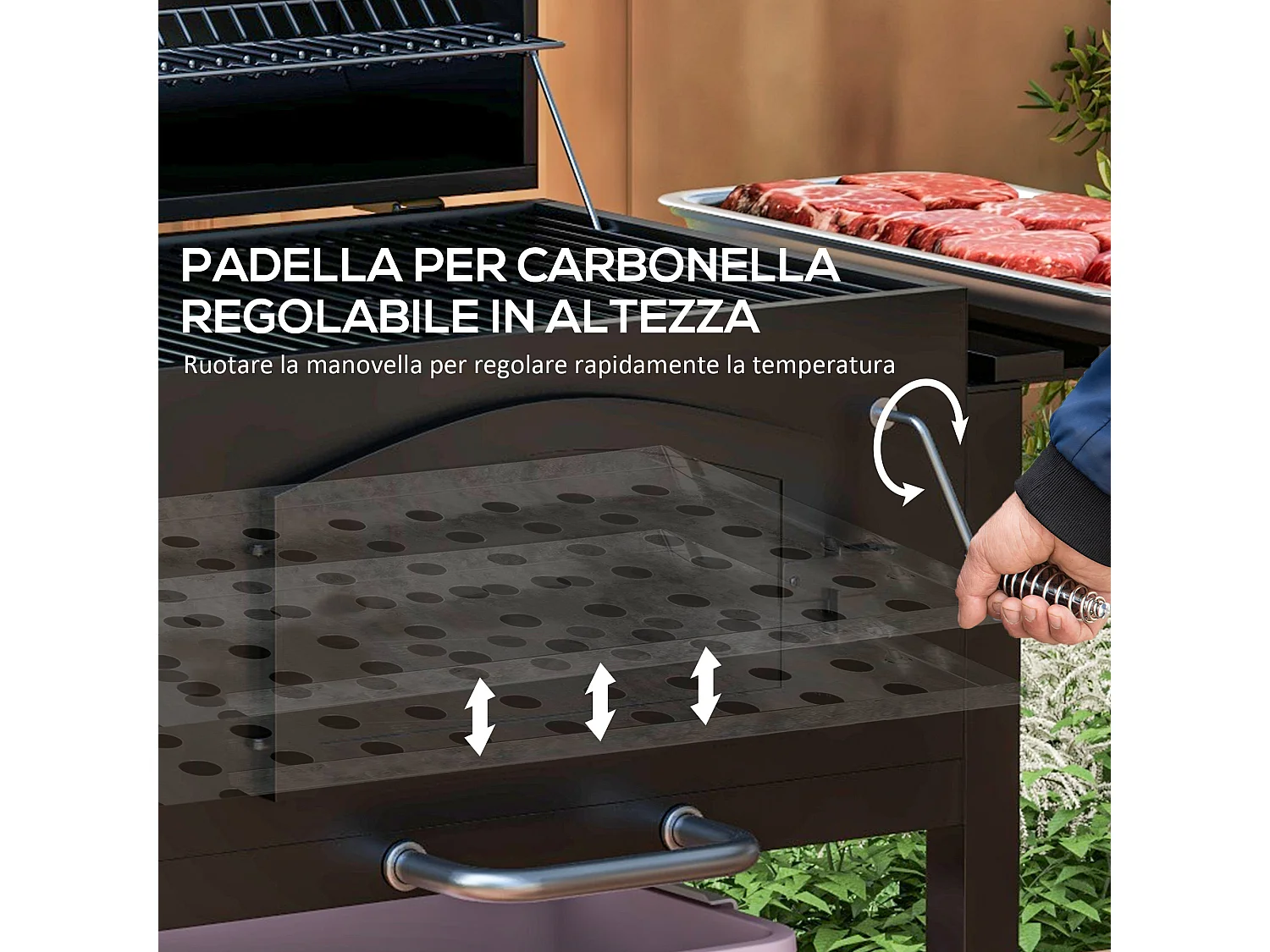 Barbecue da giardino a 2 ruote in metallo e ghisa 124x66x112 cm nero