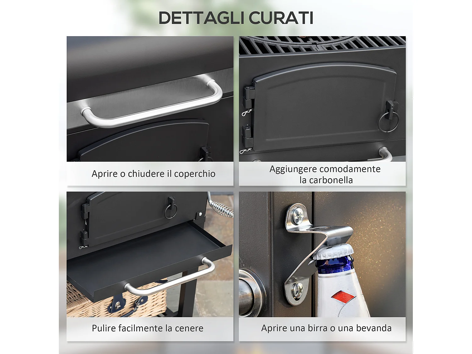 Barbecue da giardino a 2 ruote in metallo e ghisa 124x66x112 cm nero