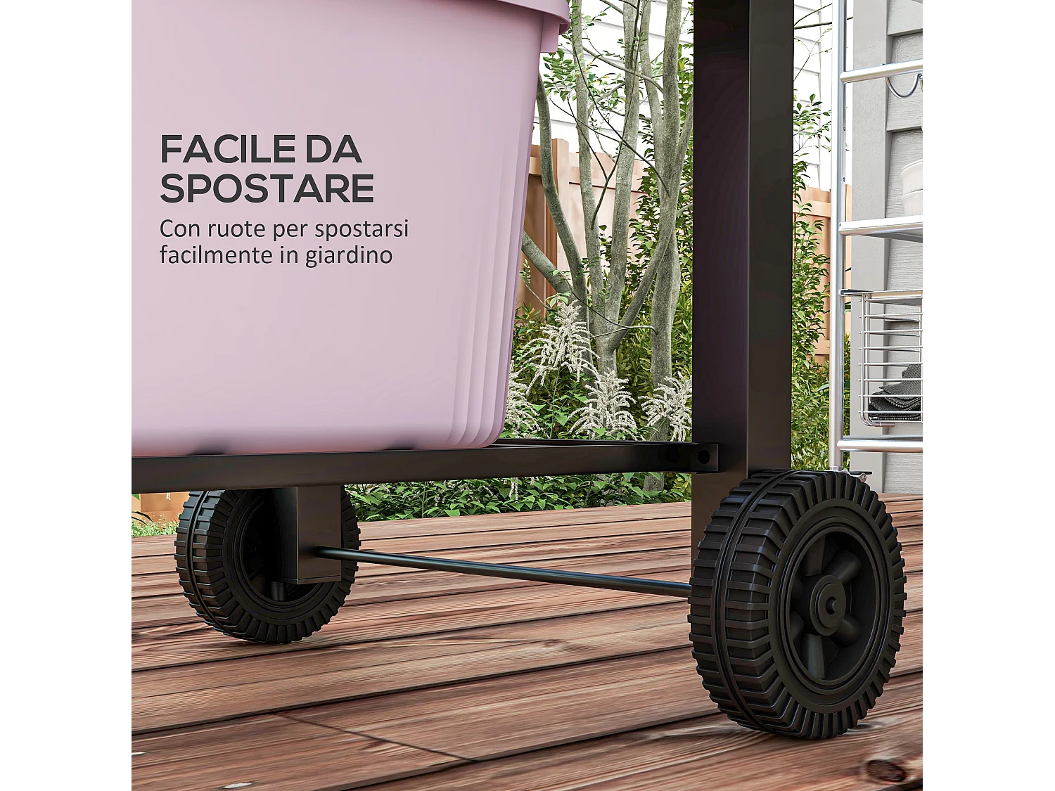 Barbecue da giardino a 2 ruote in metallo e ghisa 124x66x112 cm nero