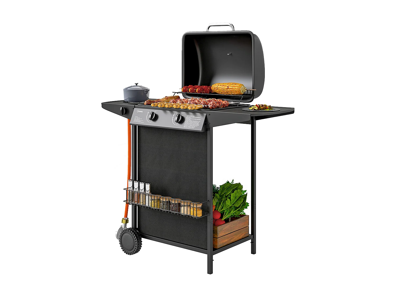 Barbecue a gas con coperchio ruote e 3 bruciatori nero