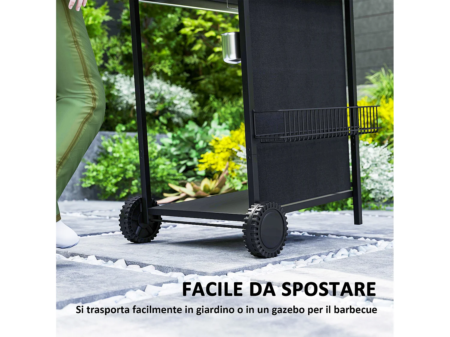 Barbecue a gas con coperchio ruote e 3 bruciatori nero