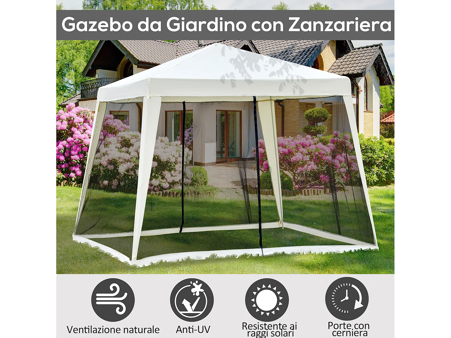 Gazebo da giardino impermeabile con zanzariera beige