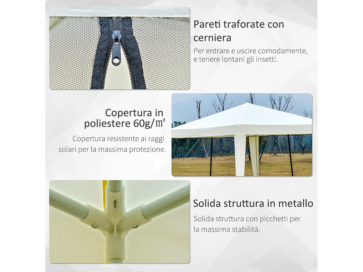 Gazebo da giardino impermeabile con zanzariera beige