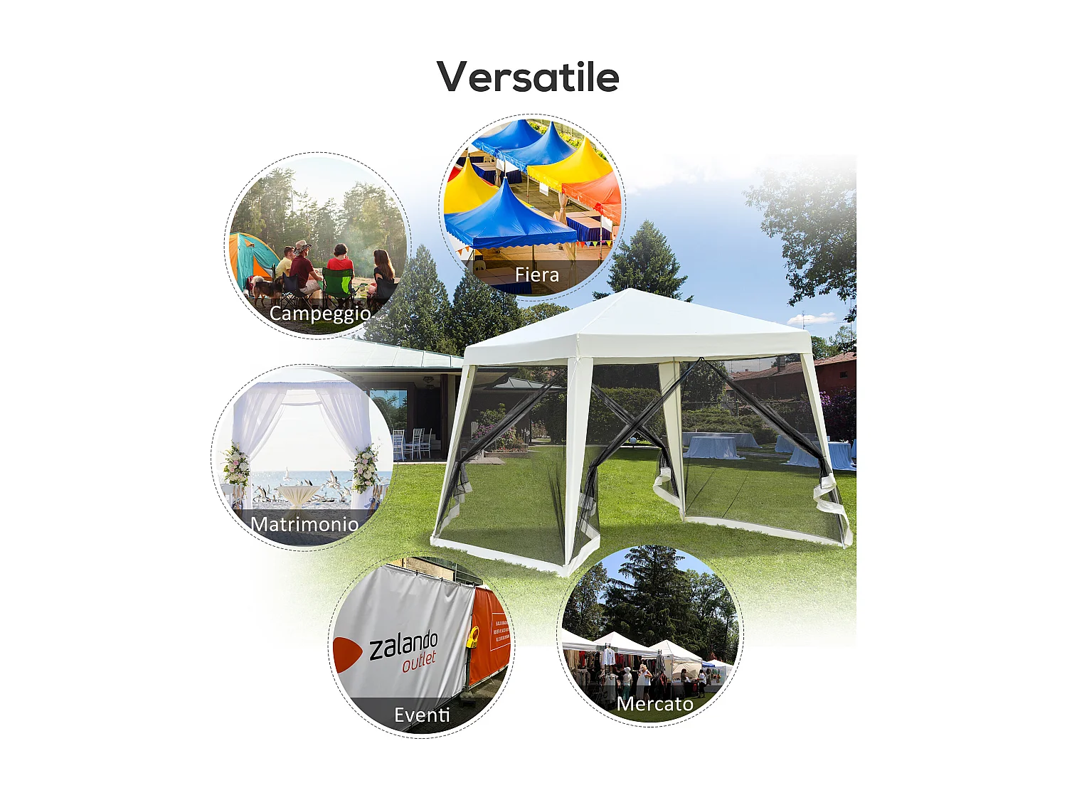 Gazebo da giardino impermeabile con zanzariera beige