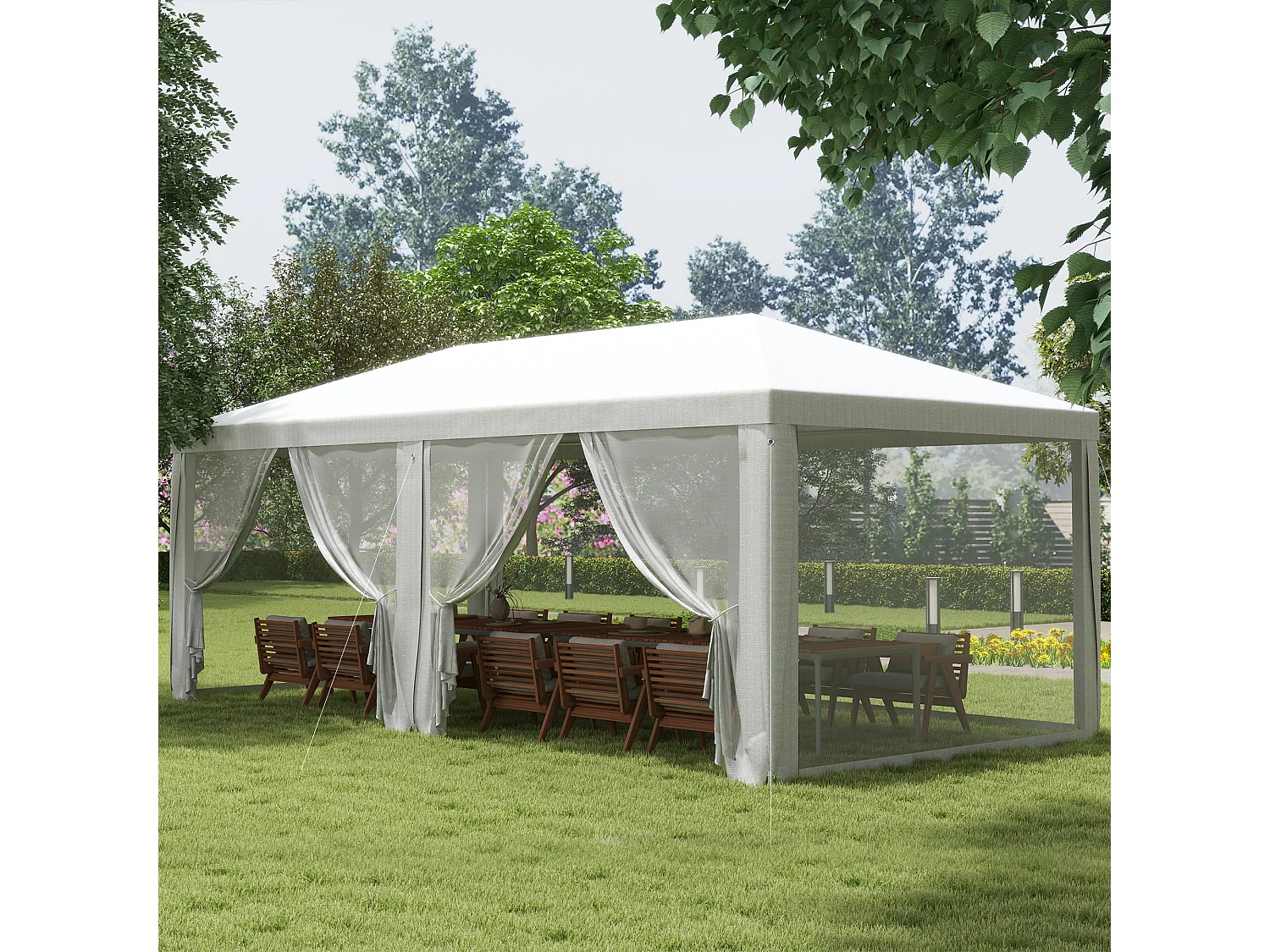 Gazebo da giardino per feste 6x3 m con zanzariere bianco