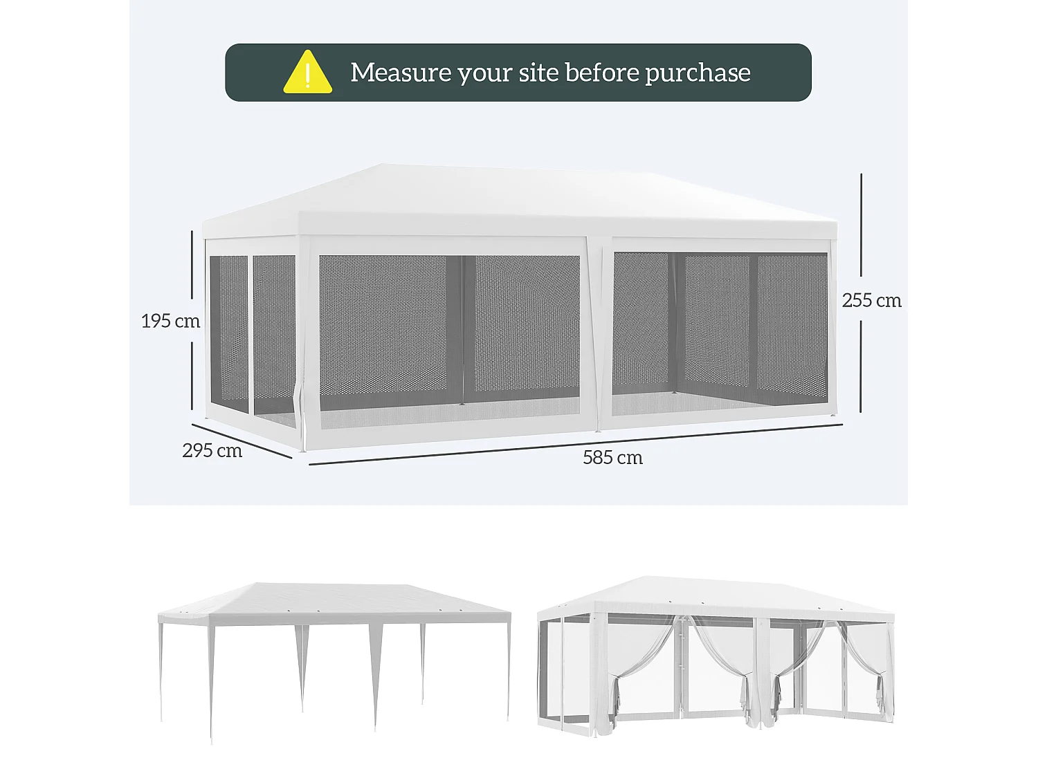 Gazebo da giardino per feste 6x3 m con zanzariere bianco