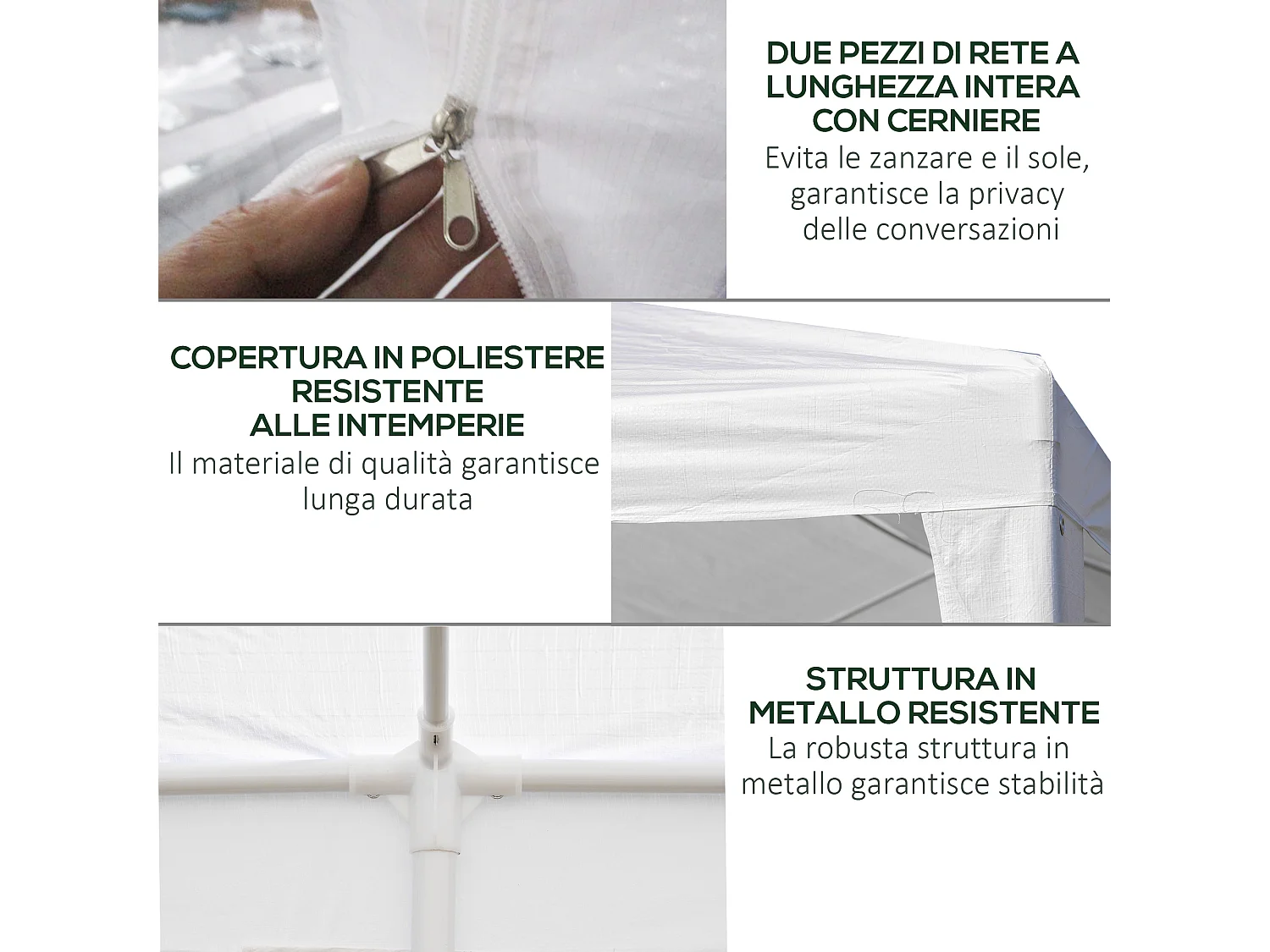 Gazebo da giardino per feste 6x3 m con zanzariere bianco