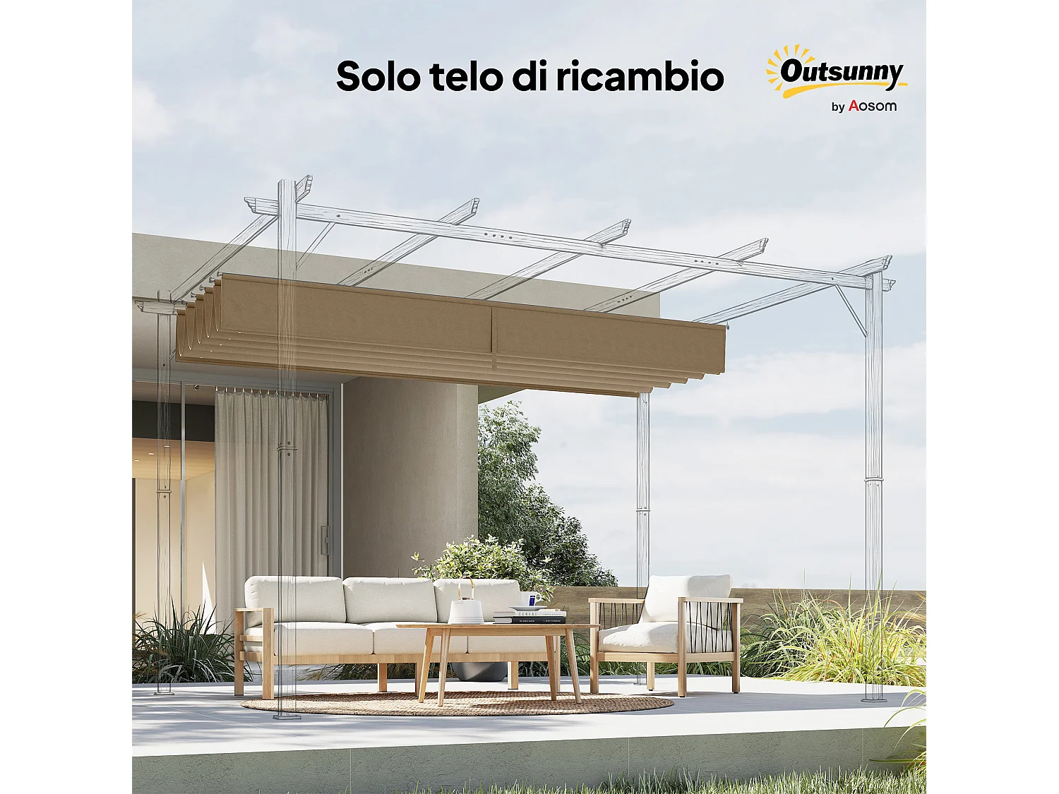 Tetto di ricambio per gazebo pergola 4x3 m poliestere marrone chiaro