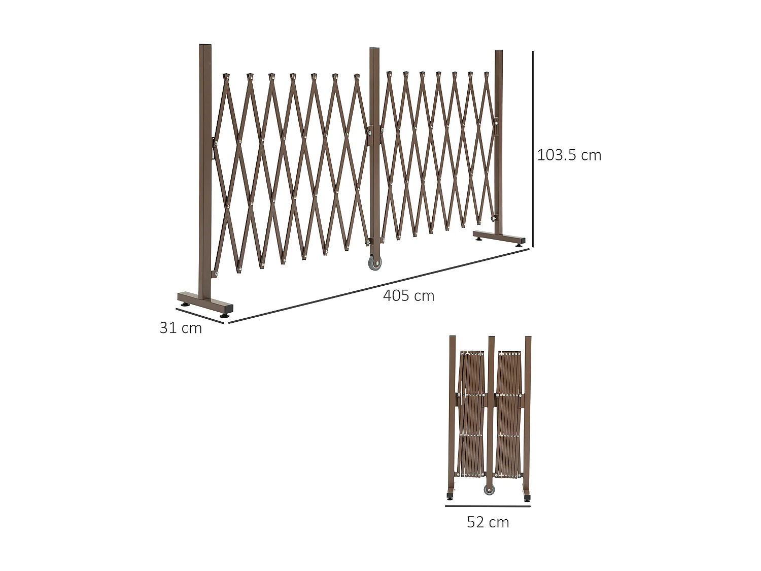Recinzione estensibile da 52-405 cm in acciaio e alluminio marrone