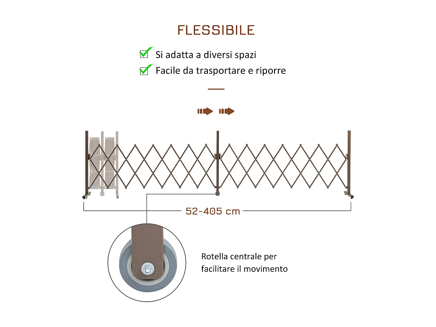 Recinzione estensibile da 52-405 cm in acciaio e alluminio marrone